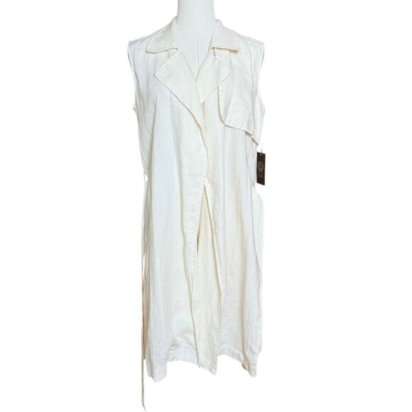 VINCE CAMUTO NEW 100% Linen Wrap Belted Jacket Vest Coat Size PS Sleeveless - Picture 4 of 10